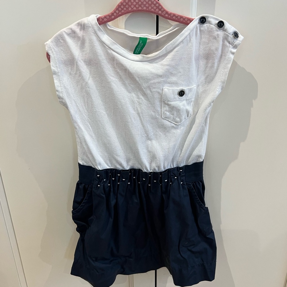 Benetton white and Blue Buttoned Dress 12-18m